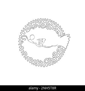 Continuous one line drawing of cute pufferfish abstract art. Single line editable stroke vector illustration of agile pufferfish swimmer Stock Vector