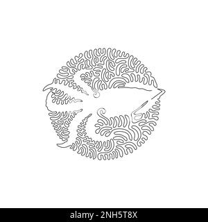 Continuous one line drawing of beautiful squid abstract art. Single line editable stroke vector illustration of squid with two tentacle Stock Vector