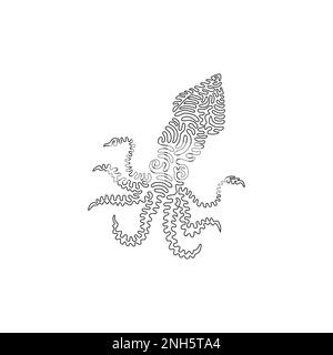 Single swirl continuous line drawing of beautiful squid abstract art. Continuous line drawing graphic design vector illustration style of a cute squid Stock Vector