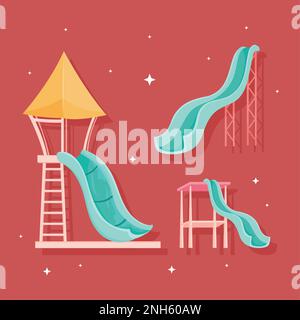 three waterpark slides set icons Stock Vector