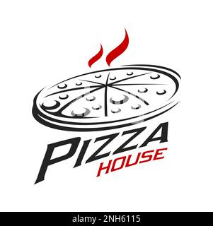 Pizza icon or symbol. Italian cuisine bakery menu simple sign, local fast food restaurant dish or pizzeria street cafe meal graphic vector symbol or e Stock Vector