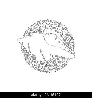 Continuous one curve line drawing of empty seashells abstract art in circle. Single line editable stroke vector illustration of cute seashell Stock Vector