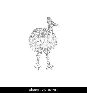Continuous one line drawing of a cute cassowary is a flightless bird. Single line editable vector illustration of beautiful cassowary Stock Vector