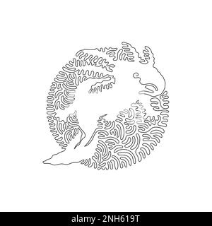 Continuous curve one line drawing of cute axolotl abstract art. Single line editable stroke vector illustration of exotic axolotl marine amphibians Stock Vector