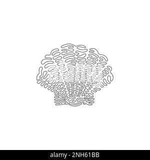 Single curly one line drawing of cute sea shell abstract art. Continuous line draw design vector illustration of beautiful marine creature Stock Vector