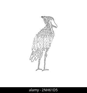 Single one curly line drawing of adorable standing shoebill abstract art. Continuous line drawing design vector illustration of cute wading bird Stock Vector