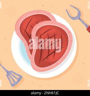 beef steaks and cutleries icons Stock Vector