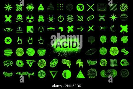 Vaporwave style shapes from 80s. Brutalism acid icons and trendy abstract shapes Stock Vector