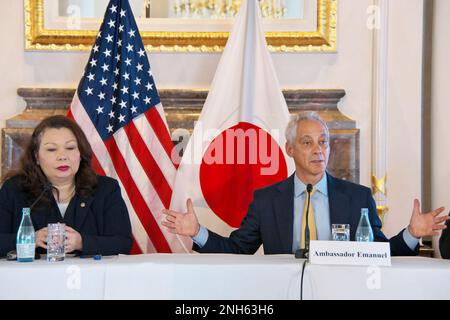 Tokyo, Japan. 21st Feb, 2023. U.S. Ambassador to Japan Rahm Emanuel speaks during a press conference at U.S. Ambassador's Residence in Tokyo, Japan on Tuesday, February 21, 2023. Photo by Keizo Mori/UPI Credit: UPI/Alamy Live News Stock Photo