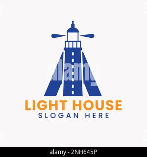 Letter A Light House Logo Vector Concept. Light House Logotype Stock Vector