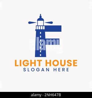 Letter F Light House Logo Vector Concept. Light House Logotype Stock Vector