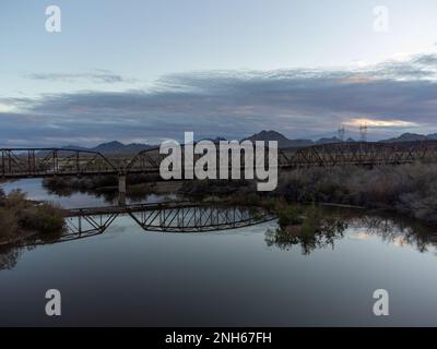 Gillespie Dam Bridge, Spanning Gila River Stock Photo