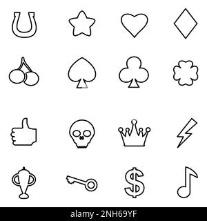 Set of Casino Slot Machine line Icons, editable stroke. Gambling symbols, objects. Vector illustration Stock Vector