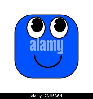 Groovy Cartoon funny cartoon smile geometric shape comic characters, vintage, blue Stock Vector