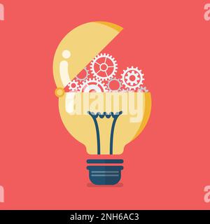 Mechanical gears in lightbulb. Vector illustration Stock Vector