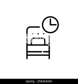 Sleep routine. Single bed and clock. Pixel perfect, editable stroke icon Stock Vector