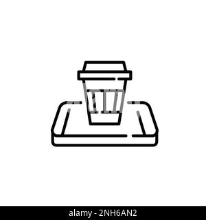 Coffee delivery app. Disposable cup on isometric smartphone. Pixel perfect, editable stroke icon Stock Vector