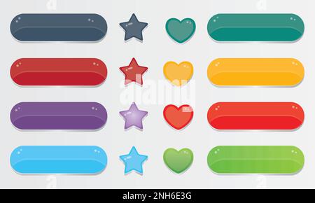 User Interface buttons set for games or apps. Game UI buttons. Mobile application interface elements. Collection buttons for mobile development, casua Stock Vector