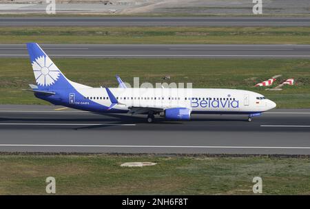 ISTANBUL, TURKIYE - NOVEMBER 05, 2022: Belavia Boeing 737-8K5 (35139) landing to Istanbul International Airport Stock Photo