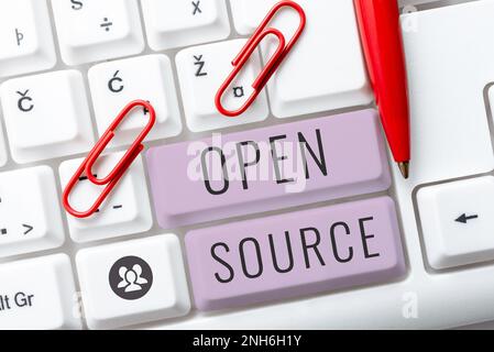 Text caption presenting Open Source. Business overview denoting software which original source code freely available Stock Photo