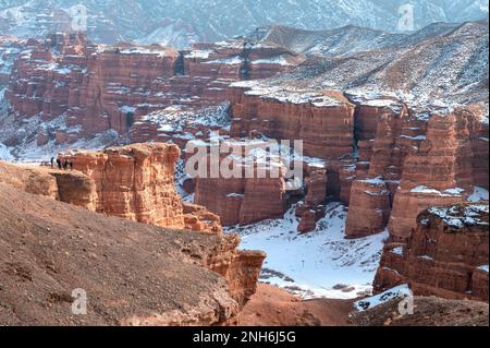 Amazing panoramic view of winter Charyn Canyon in Charyn National Park, Kazakhstan Stock Photo