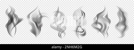 Realistic steam smoke black icon set different movements of smoke in the wind vector illustration Stock Vector