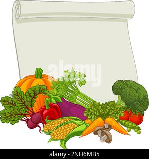 Vegetable Produce Food Scroll Background Cartoon Stock Vector