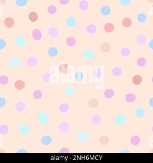 Seamless neutral polka dots pattern. Pink, blue hand-drawn circles on beige background. Abstract points ornament. Vector light baby illustration for b Stock Vector