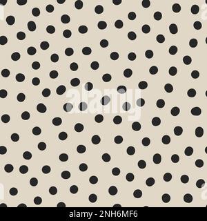 Seamless neutral polka dots pattern. Black hand-drawn circles on beige background. Abstract Random points ornament. Vector halftone illustration for w Stock Vector