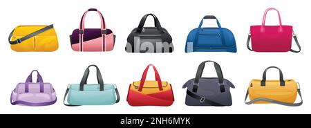 Isolated colored gym bag icon set with different sizes colors and styles vector illustration Stock Vector
