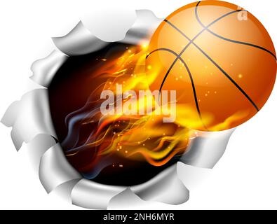 Basketball Ball Flame Fire Breaking Background Stock Vector