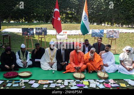 New Delhi, Delhi, India. 21st Feb, 2023. Leaders of different religions can be seen at an interfaith prayer to offer condolences and solidarity to pay homage to the victims of earthquake in Turkey and Syria at the Turkish embassy, in New Delhi. (Credit Image: © Kabir Jhangiani/ZUMA Press Wire) EDITORIAL USAGE ONLY! Not for Commercial USAGE! Credit: ZUMA Press, Inc./Alamy Live News Stock Photo