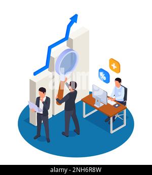 Modern future professions isometric concept with software developers and data analysts vector illustration Stock Vector