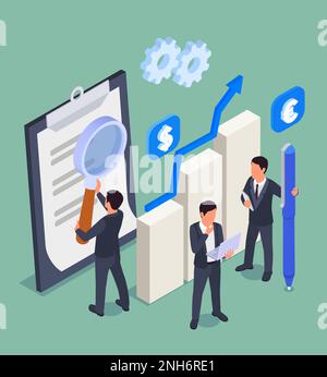 Modern future professions isometric concept with data analysts and trend researchers vector illustration Stock Vector