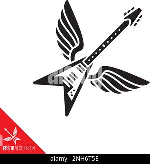 Winged V-shaped electric guitar vector glyph icon Stock Vector