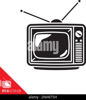 Retro 1970s style portable television set vector glyph icon Stock Vector