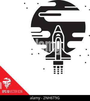 Spaceship approaching planet Mars vector glyph icon Stock Vector