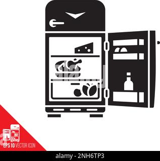 Open retro refrigerator vector glyph icon Stock Vector