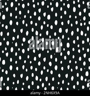 Seamless speckled pattern with white hand drawn dots. Polka dot background, white on black. Vector illustration. Stock Vector