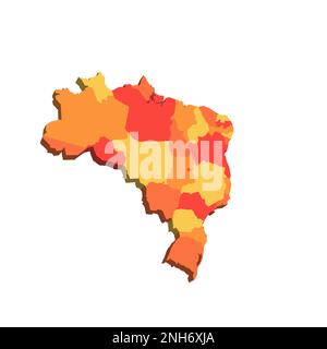 Brazil political map of administrative divisions - Federative units of Brazil. 3D map in shades of orange color. Stock Vector