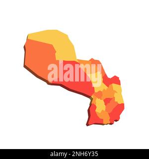 Paraguay political map of administrative divisions - departments and capital district. 3D map in shades of orange color. Stock Vector