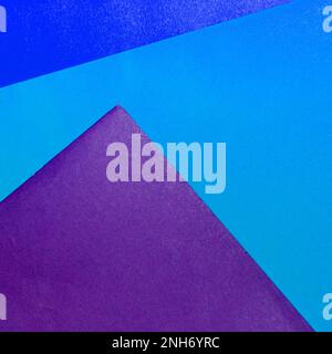 Three color geometric, abstract blue, light blue and purple colorful minimal textures of paper, square background Stock Photo