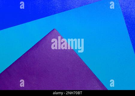 Three color geometric, abstract blue, light blue and purple colorful minimal textures of paper, background Stock Photo
