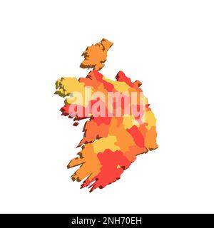 Ireland political map of administrative divisions - counties and cities. 3D map in shades of orange color. Stock Vector