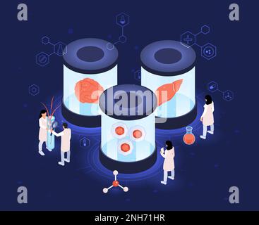 Isometric genetic engineering concept with scientists making artificial organs vector illustration Stock Vector