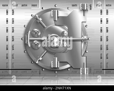 Safe lockers doors background with security and defense symbols realistic vector illustration Stock Vector