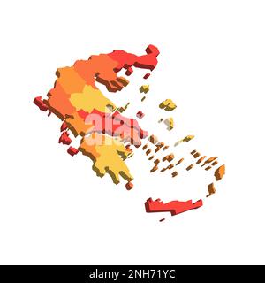 Greece political map of administrative divisions - decentralized administrations and autonomous monastic state of Mount Athos. 3D map in shades of orange color. Stock Vector