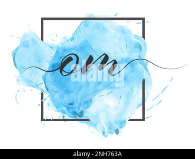 Calligraphic lowercase letters O and are written in a solid line on a colored background in a frame Stock Vector