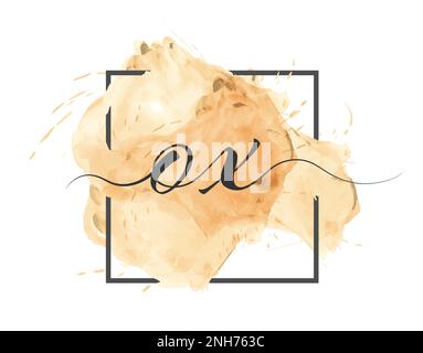 Calligraphic lowercase letters O and X are written in a solid line on a colored background in a frame Stock Vector