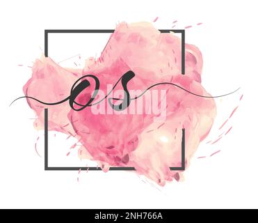 Calligraphic lowercase letters O and S are written in a solid line on a colored background in a frame Stock Vector